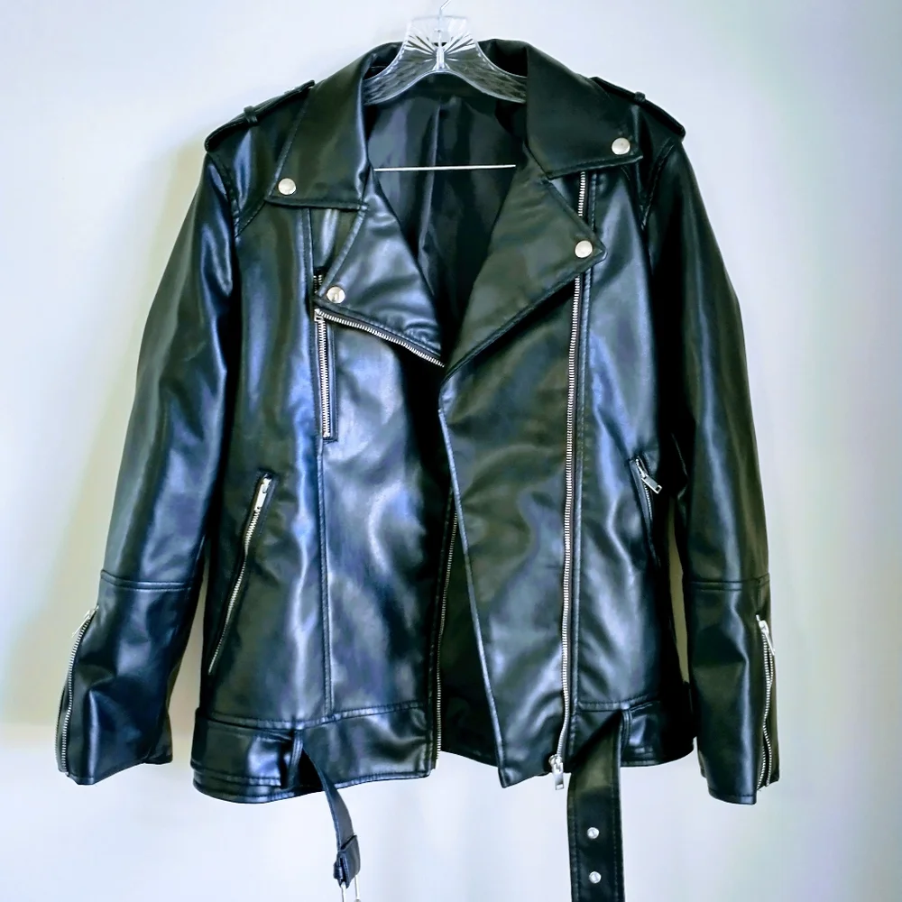 NWOT Shein Black PU Leather Women's Moto Jacket. - Picture 8 of 15